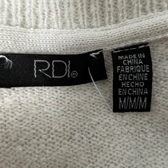 RDI Womens Pearl Essence V Neck Sweater Off White Oversized Tunic size Medium - Picture 9 of 14